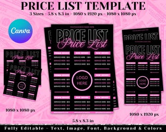 Price List Template, Price Sheet, Pricelist Flyer, Pricing Guide Sheet, Salon Business Flyer, Hair Pricing Flyer, Canva Editable Template