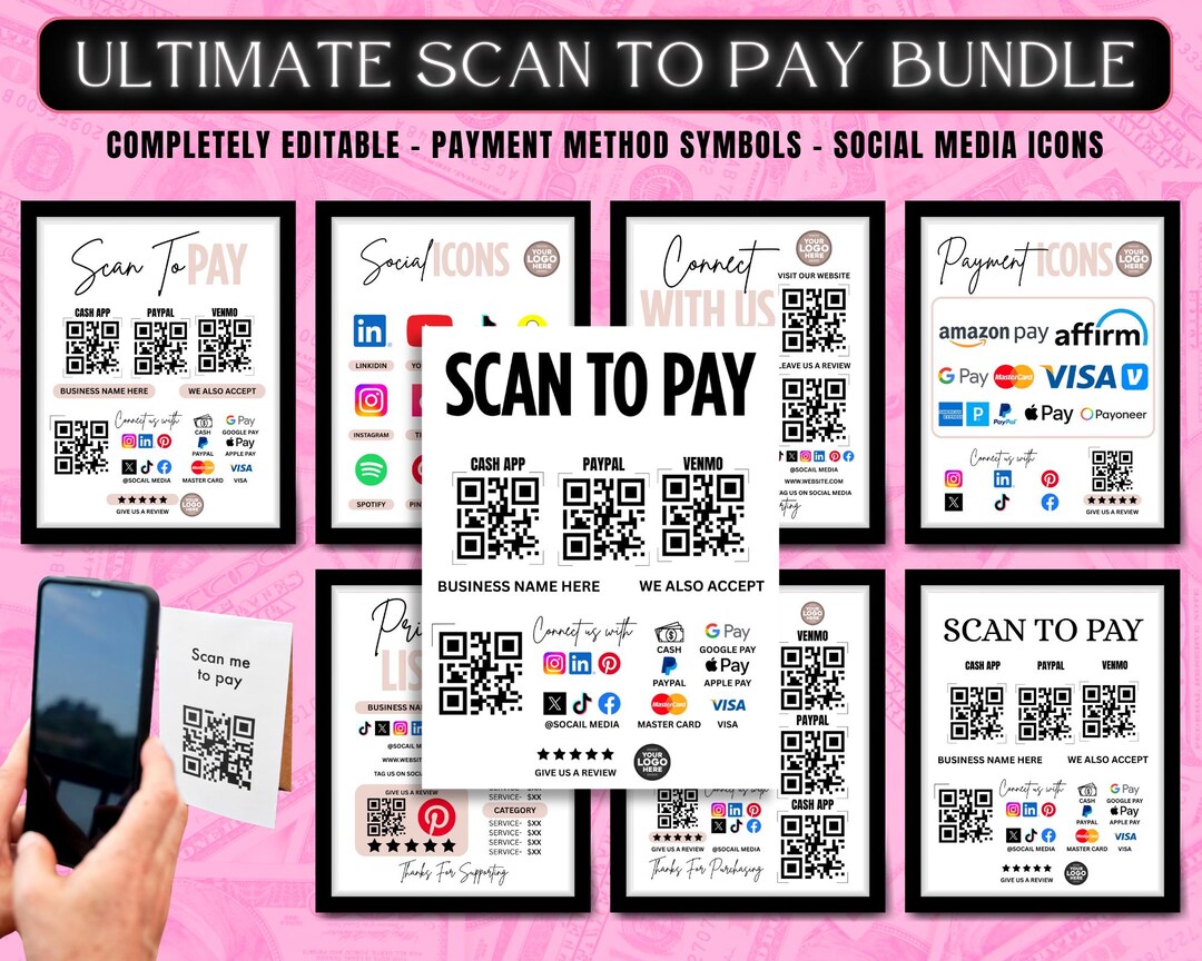Editable QR Code Payment Sign Template, Printable Scan to Pay Sign ...