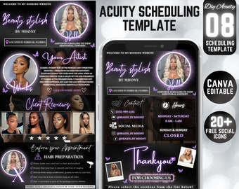 08 Editable Acuity Template, Hair Stylist Acuity Scheduling Template, Hair Stylist Branding, Hair Stylist Website, Canva Templates, Hair