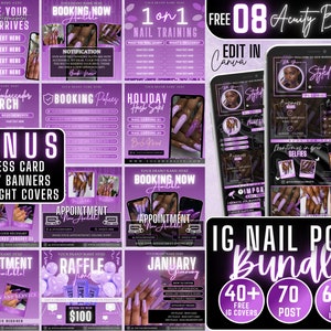 70 Nail Tech Instagram Templates Free Acuity, Free Covers, Nail Technician, Social Media Posts, Nails Templates, Aesthetic Instagram