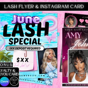 Editable June Lash Specials flyer, Lashes, New appointments, book now flyer, bookings flyer, Canva template