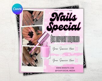 Nails Special Flyer Template, Nail Booking Flyer, Nails Appoitment Flyer, Nails Sale Flyer, Nail Technician Flyer, Editable in Canva