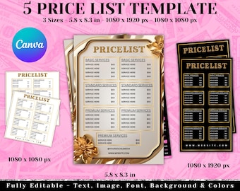 Gold Chrome Pricelist | Gold Pricelist| Canva Pricelist | Editable Pricelist | Canva Template | Beauty Pricelist