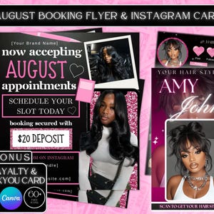 August Booking Flyer, Back To School Flyer, Summer Flyer, Canva Template, Book Now Appointments, Beauty, Lashes, Make up, Nails,