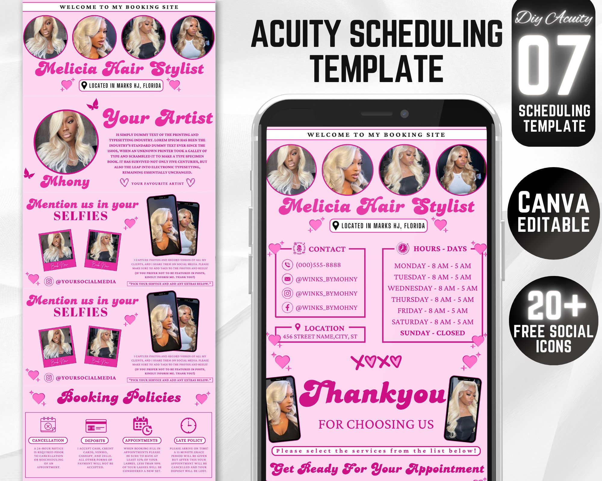 Retro DIY Acuity Site - Acuity Scheduling Template Hairstylist - Canva Template - Hair Business Website -  Hair Artist -Hair Acuity Template