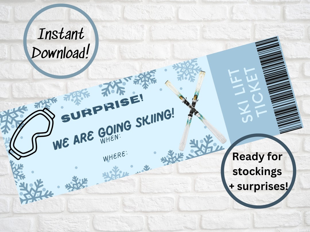 Printable Ski Ticket, Experience Gift, Ski Gift Ticket, Ski Voucher ...