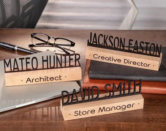 Customized Wood Desk Nameplate - Ideal Office Accessory & Staff Gift, New Office, Job, PhD Achievement Personalized Sign