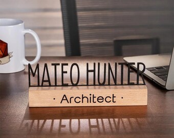 Personalized Wooden Desk Name Plate - Custom Office Desk Sign, Perfect Gift for Coworker, Boss, New Job, PhD Celebration