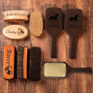 Customized Engraved Horsehair Brush and Comb | Personalized Equestrian Grooming Kit | Unique Horse Gifts for Owners and Kids