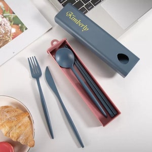 Umweltfreundliches personalisiertes tragbares Besteck-Set Camping, Reisen, Picknicks, Alltag Benutzerdefinierte Name Utensil Geschenkset Urlaub, Büro & Kids Bild 8