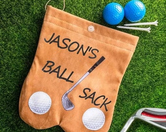 Sac avec nom personnalisé pour balles de golf - Sac en flanelle personnalisé amusant - Cadeau de golf unique pour homme, père, mari - Ensemble d'accessoires pour amateur de golf