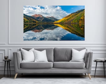 Reflection- San Juan Mountains, Colorado Landscape Photography, Alpine Lake, Panorama, Fall Colors, Wall Art