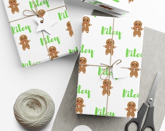 Custom name wrapping paper, Personalized wrapping paper, custom wrapping paper, gingerbread men, name wrapping paper, xmas wrapping paper