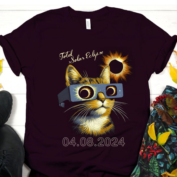 Funny Cat Wearing Solar Eclipse Viewers Shirt, April 8 2024, Cat Lover Gift, Solar Eclipse Souvenir, Cat Mom