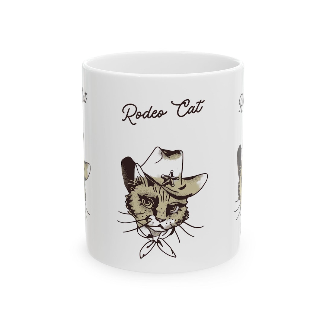 Rodeo Cat Coffee Mug - Witchy Black Kitty Folk Art Illustration - Etsy