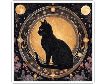 Naklejka z czarnym kotem | Naklejka winylowa Sassy Witchy Kitty, prezent dla mamy kota