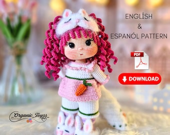Padrão de crochê para boneca Lily: Amigurumi, companheira de dormir (PDF)
