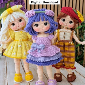 Virkmönster för amigurumi-dockor: Ella, Darrel och Lavinia PDF-handledning (nedladdning direkt)