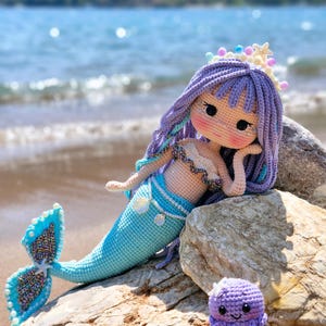 Patrón de muñeca sirena de ganchillo, tutorial de amigurumi de sirena, descarga digital (PDF en inglés)