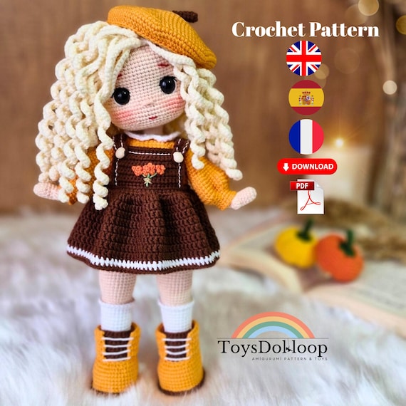 Amigurumi Doll Crochet Pattern, English and Spanish PDF