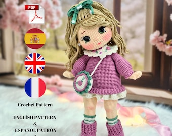 crochet doll patterns, pdf in english,pdf in español,pdf in français, crochet pattern doll, crochet pattern for dolls, amigurumi doll patter