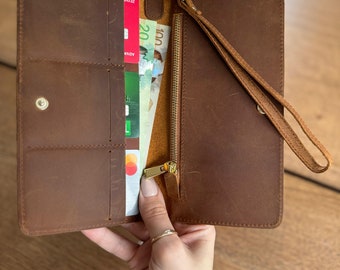 Personalized Slim Full Grain Leather Wallet, Handmade Women's Card Holder, Christmas Gift for Her, Mothers Day