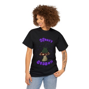 Frog In A Witches Hat On A Mushroom &quot;Spooky Season&quot; Unisex Heavy Cotton Tee