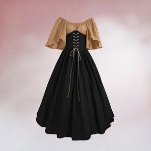 Ren fair corset prom dress, Medieval prom dress woman, Fantasy cosplay dress, Renaissance costume Khaki Black
