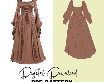 CUSTOM Medieval prom dress pattern, Sewing pattern, Dress pattern, Gown dress pattern