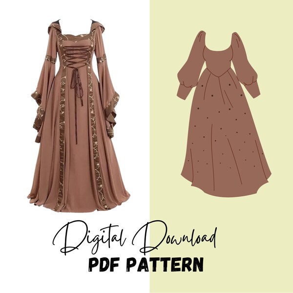 GREEN Medieval prom dress pattern, Sewing pattern, Dress pattern, Gown dress pattern