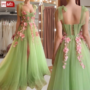 Custom floral prom dress woman, Fairy evening dress, Bridesmaid corset