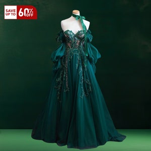 Custom Dark Green fairy wedding dress, Fairy floral evening dress women, , Party fairy dress, Fantasy prom dress