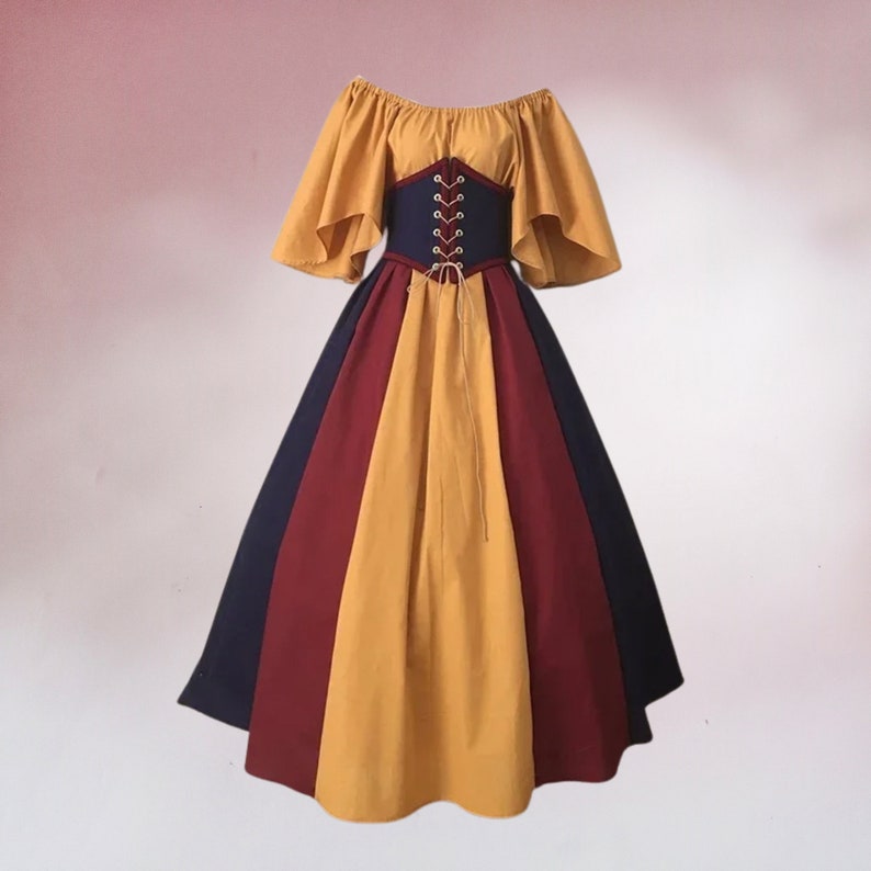 Ren fair corset prom dress, Medieval prom dress woman, Fantasy cosplay dress, Renaissance costume Yellow