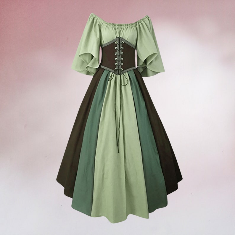 Ren fair corset prom dress, Medieval prom dress woman, Fantasy cosplay dress, Renaissance costume Light Green