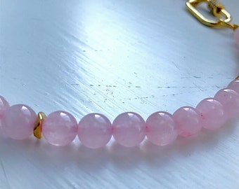 Rose Quartz Beaded Necklace, Natural Gemstones Necklace, January Birthstone, Handmade Jewellery, Pink Quartz Necklace