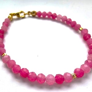 PINK TOURMALINE Bracelet, Minimalist Pink Tourmaline Gemstone Bracelet, Dainty Crystal Healing Bracelet, October Birthstone