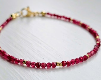 Minimalist Ruby Bracelet ,Delicate Natural Stone Dainty Bracelet- Healing Crystal Bracelet, Spiritual Protection, July Birthstone Gift