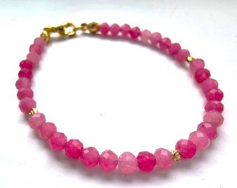 ROZE TOERMALIJN armband, minimalistische roze toermalijn edelsteen armband, sierlijke kristallen helende armband, geboortesteen oktober