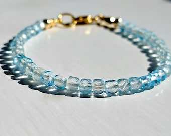 AA+ Blue Swiss Topaz Beaded Bracelet, December Birthstone, Wedding jewelry, Handmade Beaded Topaz Bracelet, Dainty Beaded Summer Bracele