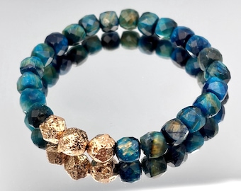 Blue TIGER’S  EYE Stretch Bracelet, Healing Crystal Spiritual Protection bracelet, Unisex Gemstone beaded bracelet, Capricorn Leo birthstone