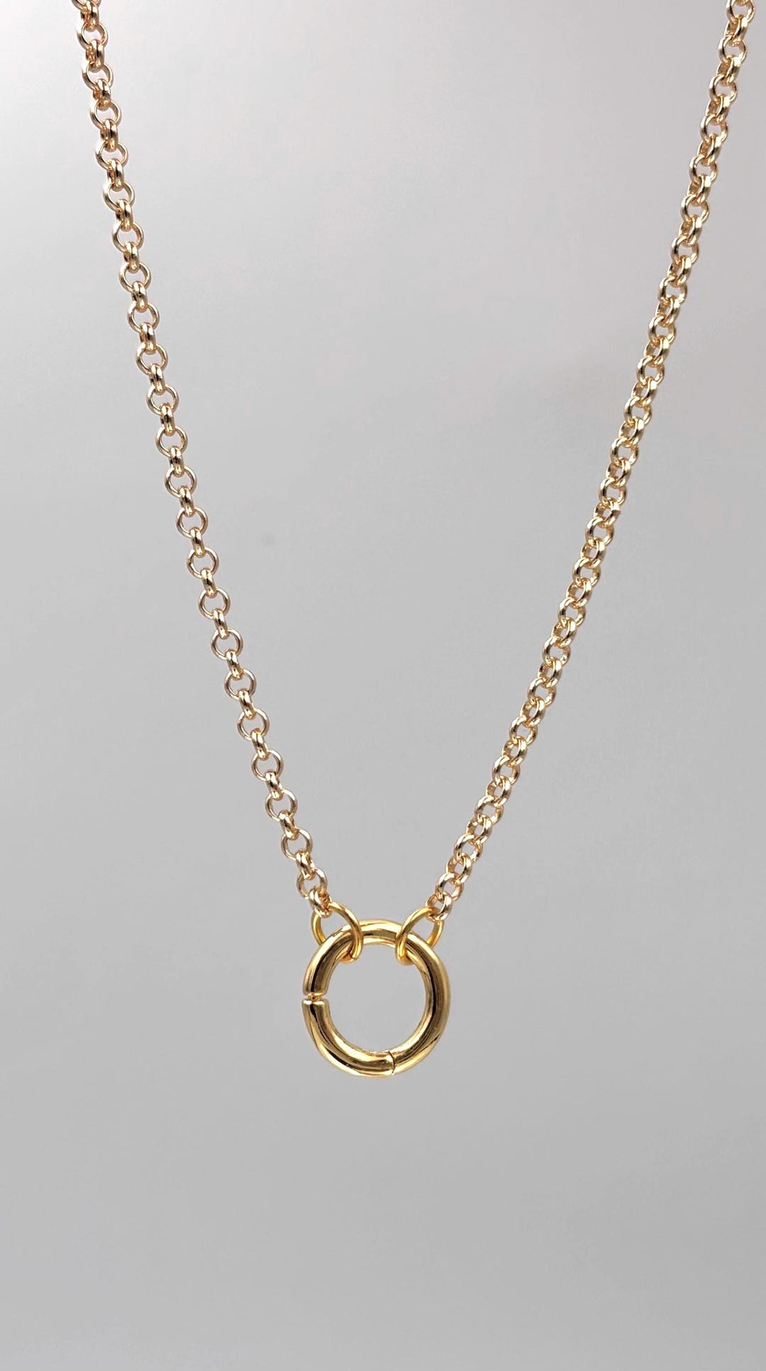 Base Rolo Chain Charm Necklace, Minimalist Circle Necklace, Rolo Link ...
