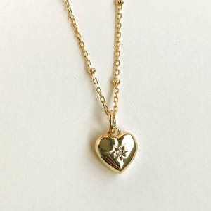 18K Vergoldete Mini Herz Halskette, Zierliche Herz Halskette, Mini Puffy Herz Halskette, Muttertagsgeschenk, Minimalistische Halskette, Liebesgeschenk
