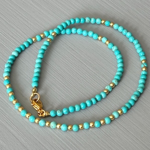 Dainty Turquoise Necklace, Blue Stone Choker Necklace, December Birthstone, Handmade Jewelry, Special Gift Necklace, Tiny Beads Necklace
