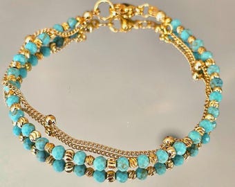 Turquoise Bracelet, Minimalist Jewelry, Handmade Bracelet, December Birthstone, Blue Stone Beaded Bracelet, Gift for Her
