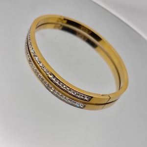 Oval Wide Bangle Bracelet, AAA Zircon Setting Bracelet, Layering Bangle, Stacking Bracelet, Gold Bangle Bracelet, Gift for Mom