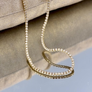 Tennis Collar CZ Tennis Choker Necklace  Dainty 1mm Diamond Necklace Gold Bridal Jewelry Perfect Anniversary Gift Tennis Chain Gift for Her