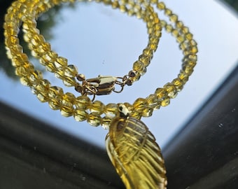 Angel Wings Citrine Necklace, Layered Necklace, Wings Gemstone Necklace, Handmade beaded necklace, Statement Necklace, Citrine Stone, Stone