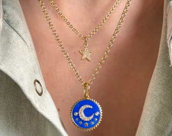 Crescent Moon and Star Layered Necklaces • Minimalist Necklace • Celestial Jewelry • Summer Jewelry • Moon Necklace • Star Necklace