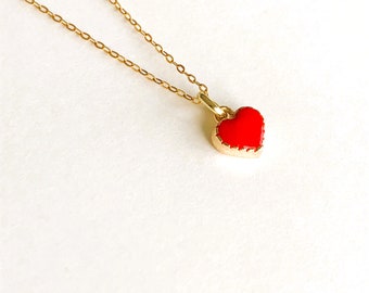 Little Red Heart Necklace • Tiny Heart Necklace • Valentines Day Gift • Girlfriend Gift