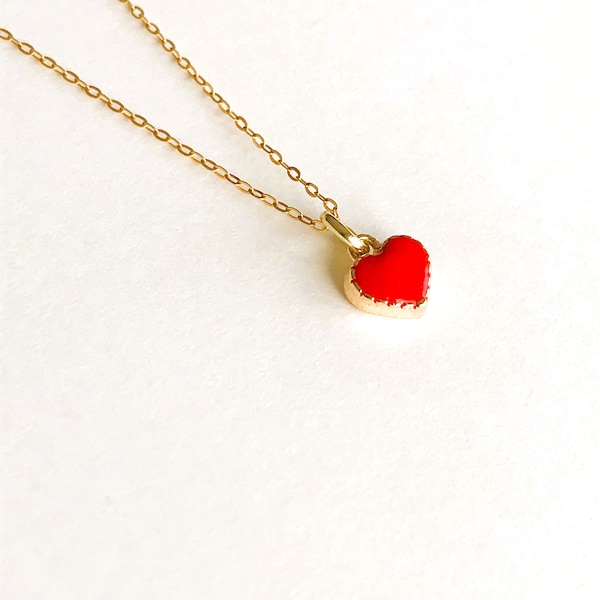 Little Red Heart Necklace • Tiny Heart Necklace • Valentines Day Gift • Girlfriend Gift